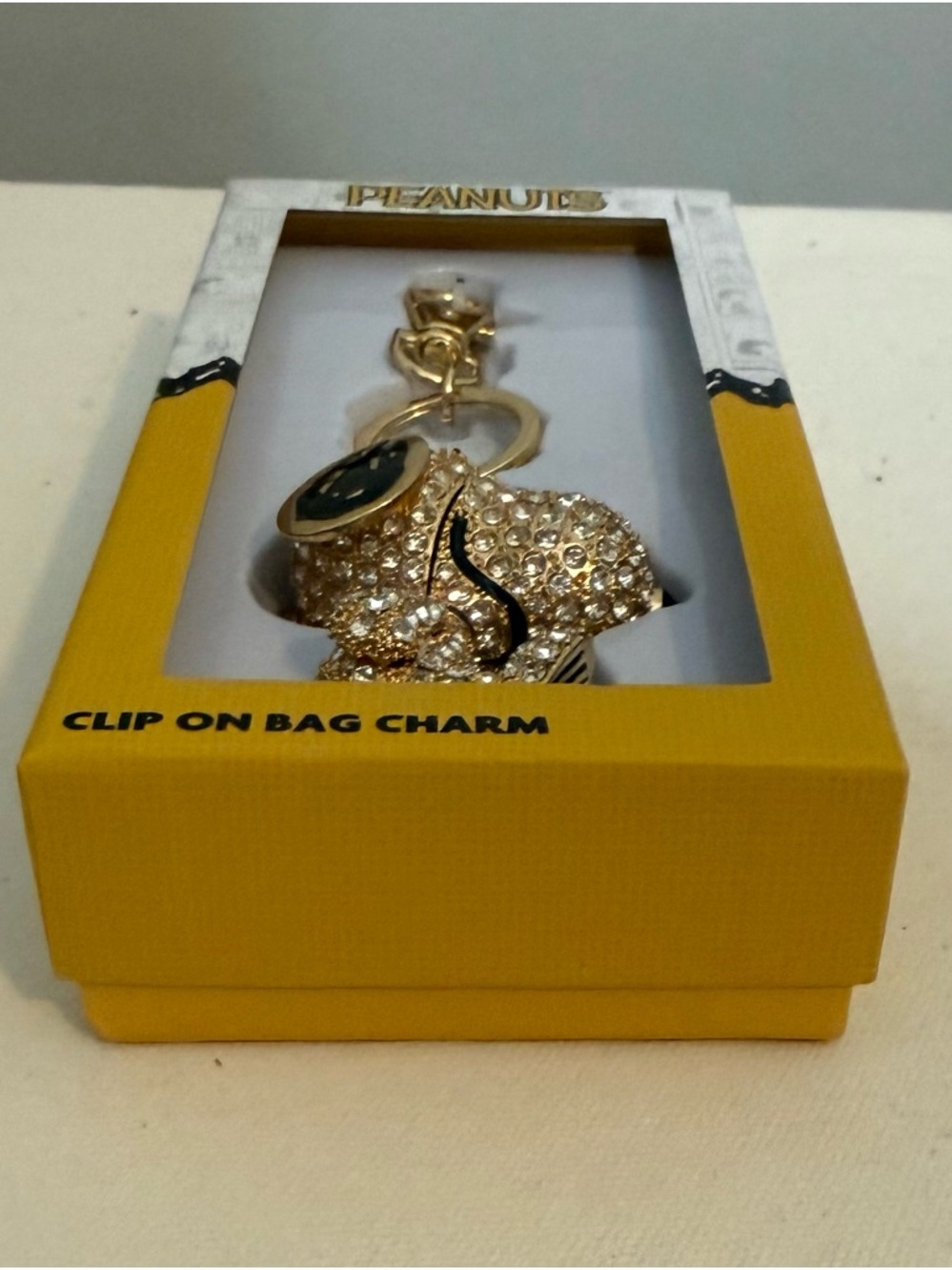Peanuts Gold Tone and Black Snoopy 3D Crystal Clip-On Bag Charm Keychain - Picture 8 of 13